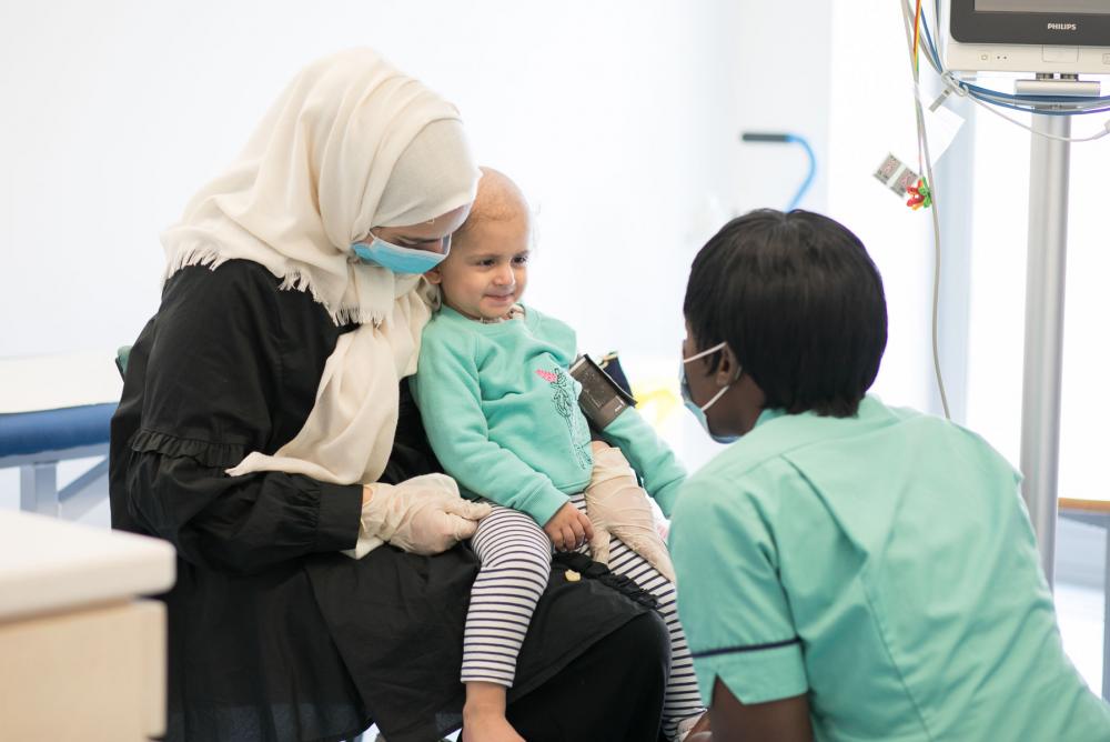 parent, patient and staff member on Caterpillar ward
